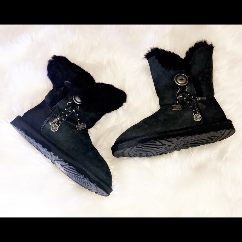 UGG Black Bailey Button Charm Boots